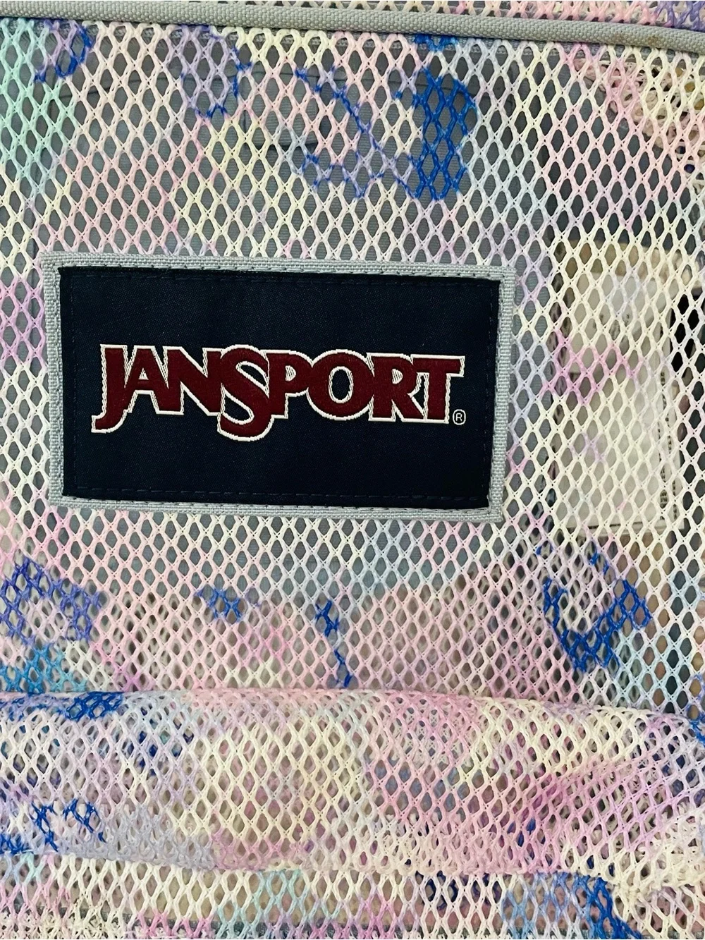 Jansport Pastel Tie-Dye Backpack with Mesh Overlay (Pink, Blue, Yellow)